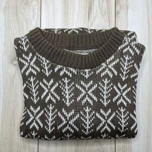 Vintage Alps Snowflake Pattern Knit Sweater Mens Size XL Made In USA Brown